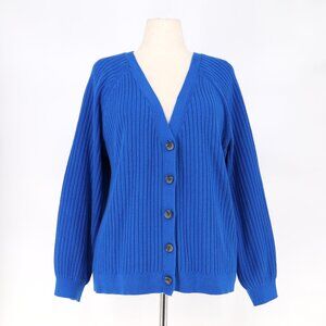 TALBOTS Soft V-Neck Cardigan Classic Ribbing Button Front Royal Blue Size 2X
